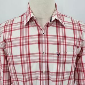Allen Solly Button Up Shirt Men's 42 Pink and White Check Long Sleeve